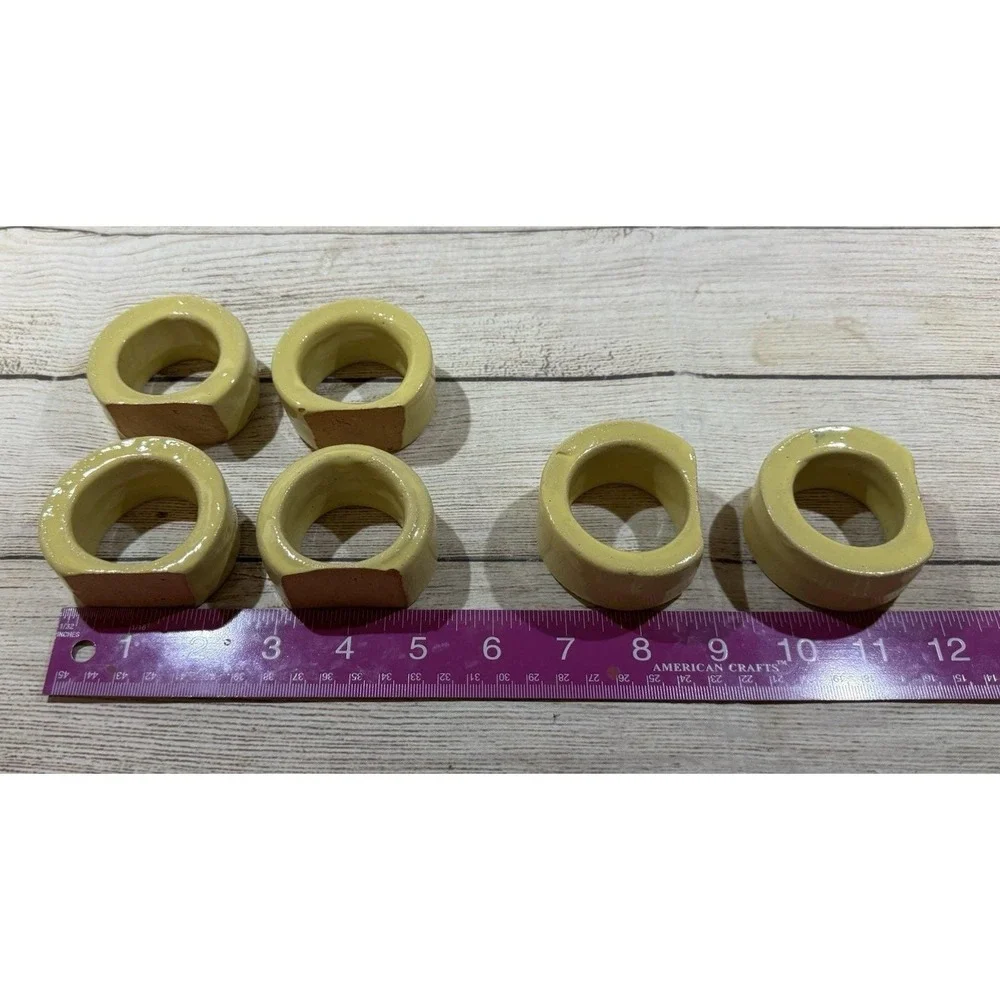 6 Vintage BB Bybee KY Pottery Napkin Rings Holders Yellow